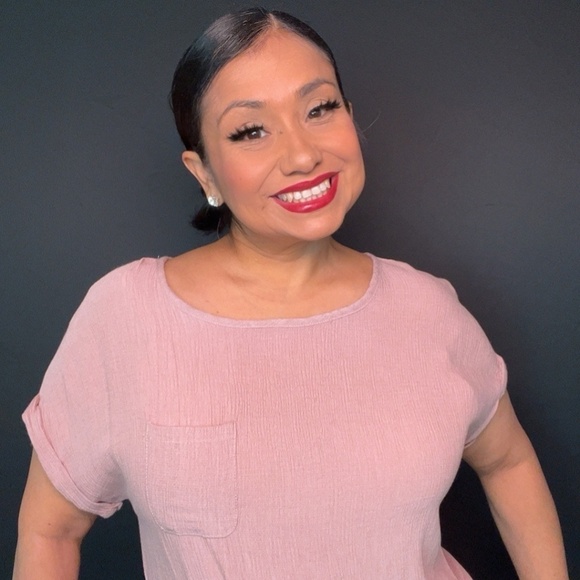 Lily White Short Sleeve Blouse Gauzy Pink Mauve Blush Twist Front Size Large - Picture 4 of 10